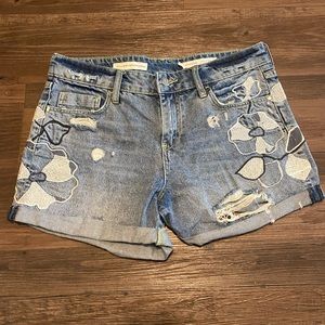 Anthropologie Embroidered Denim Shorts
